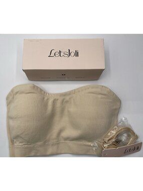 LetsJoli Womens Bra Size Medium Beige Strapless  Pullover‎ Push Up Bralettes